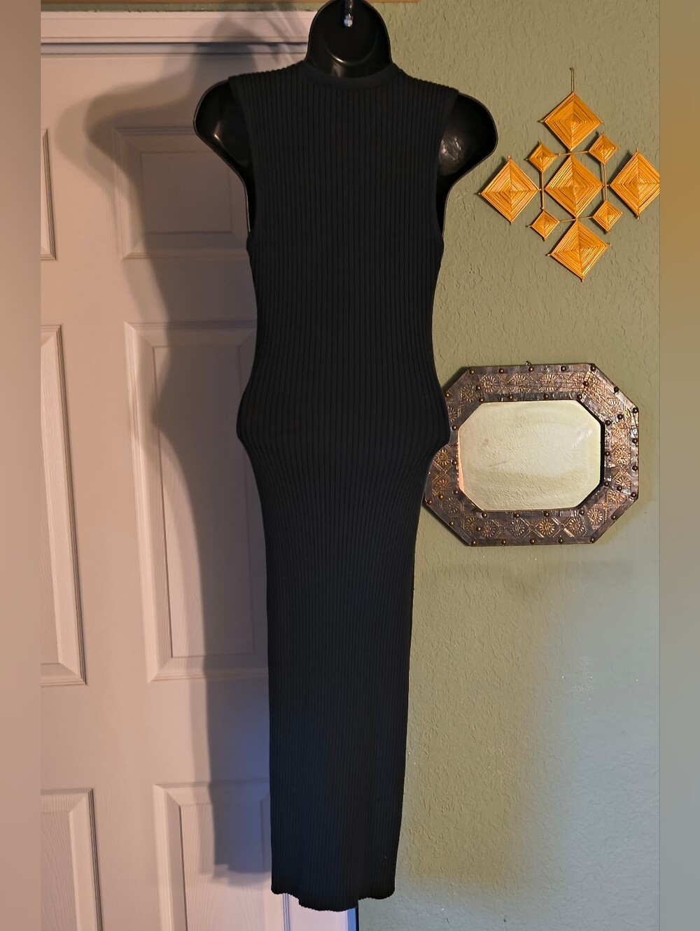 Calvin Klein Jeans Black Ribbed Button Front Bodycon Midi Dress Size M - Picture 7 of 11